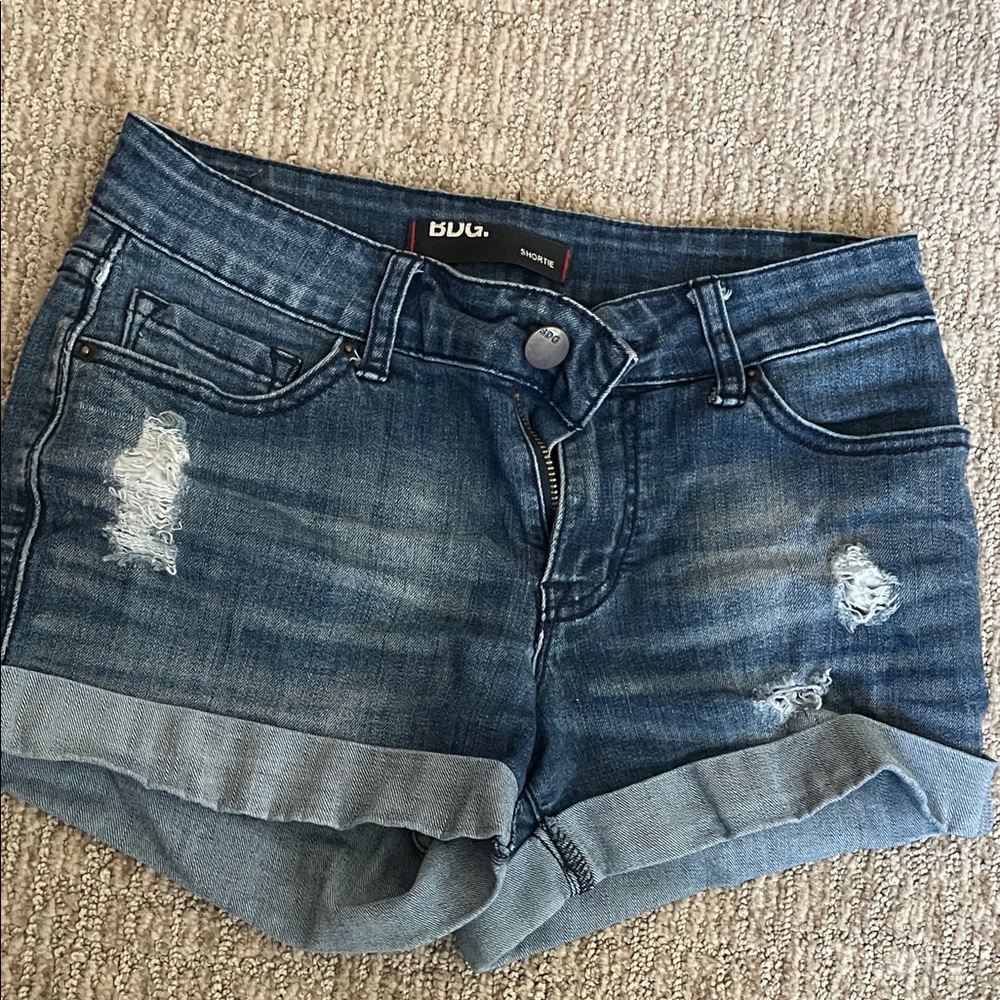 BDG Dark Blue Distressed Rolled Hem Denim Shorts
